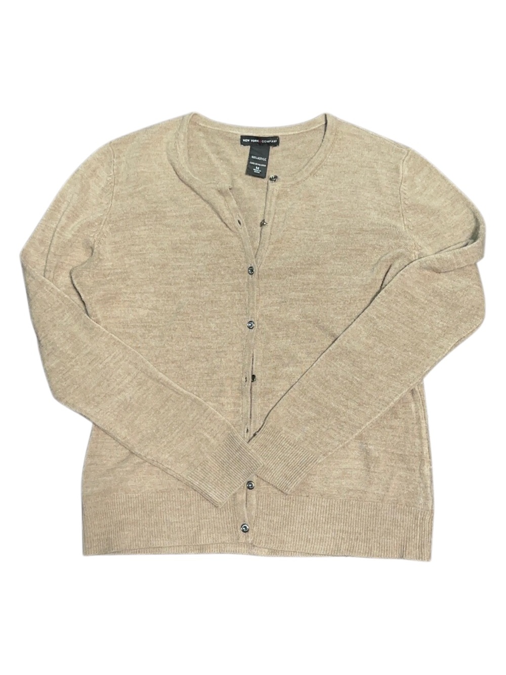 New York & Company Beige Button-Front Cardigan Sweater